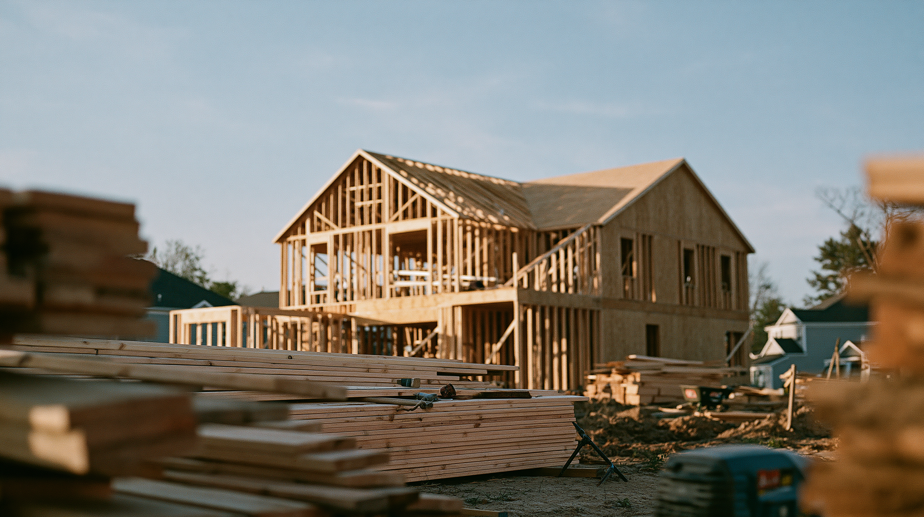 Single-family home framed and sheathed on the jobsite